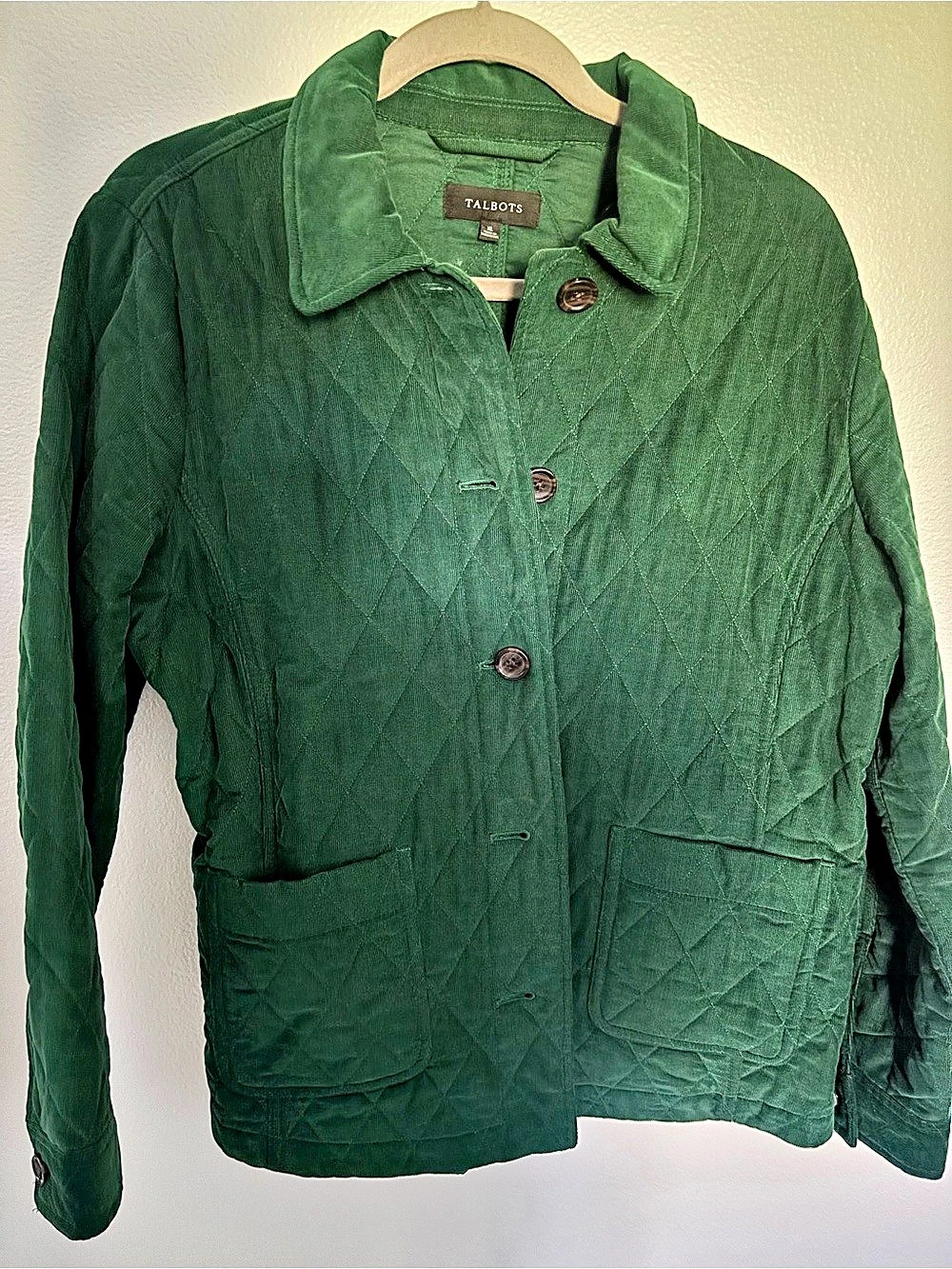 Talbots Quilted Corduroy Coat Quilted Utility Jacket in Green